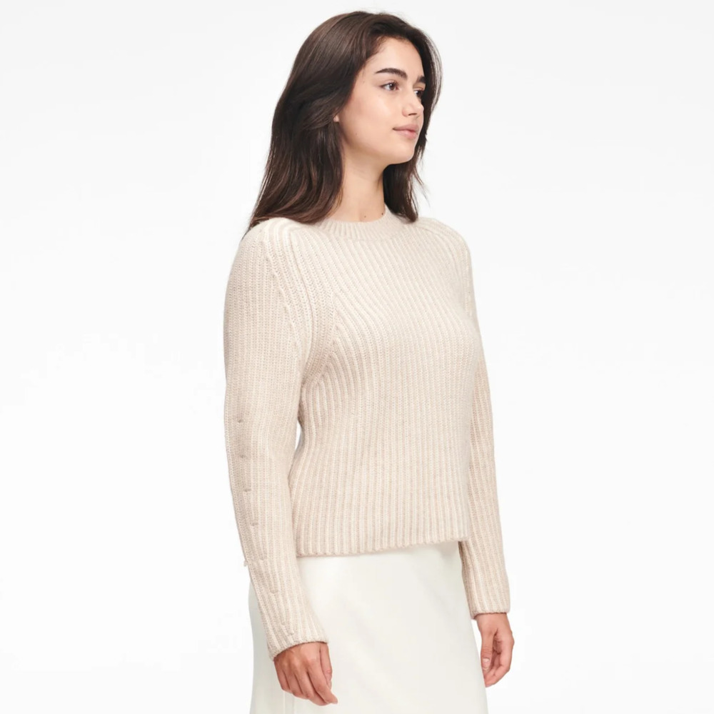 NAADAM Women's Cashmiro Ribbed Crewneck Sweater in Oatmeal combo size Small NWT